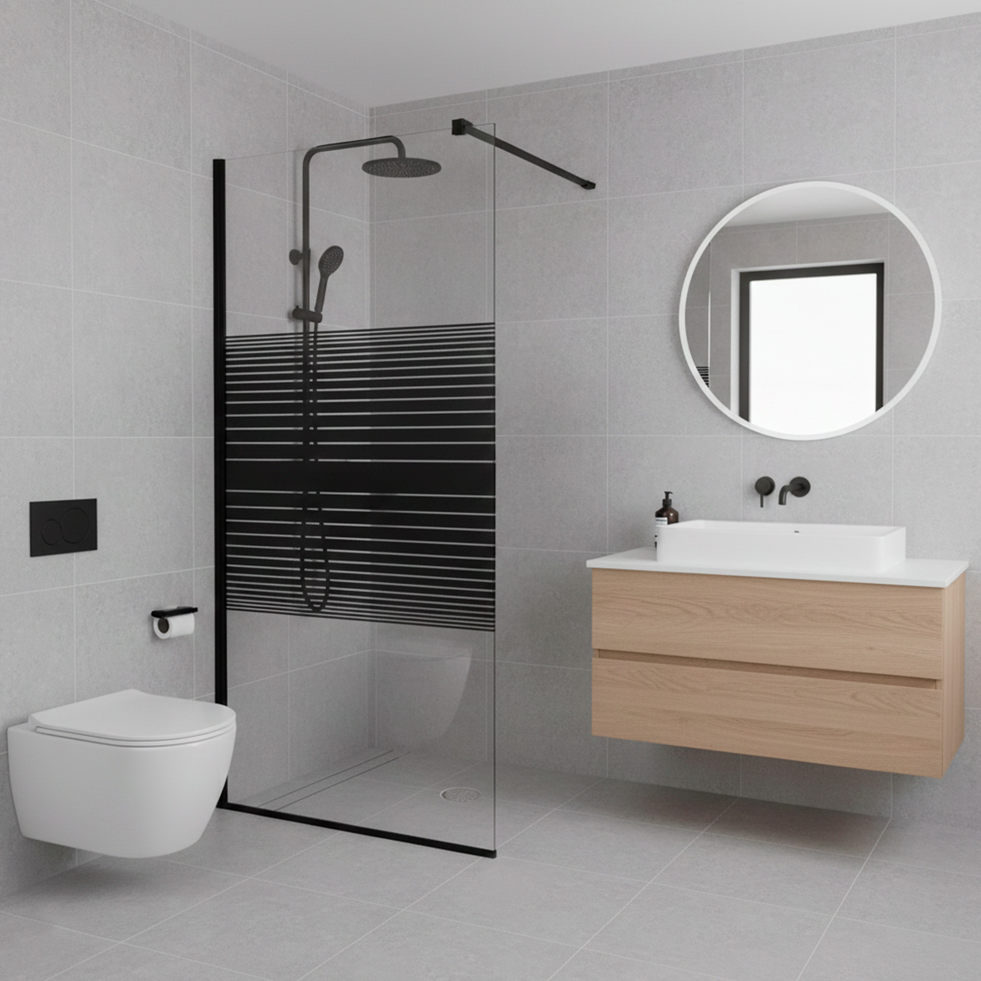 MAMPARA FIJA DE BAÑO STRAVA NEGRO JOYTEK 190×90 CM VIDRIO TEMPLADO 8 MM - 2