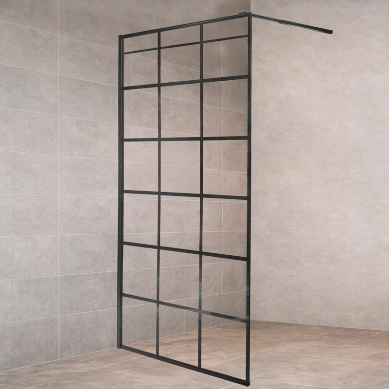 MAMPARA FIJA DE BAÑO CUADROS NEGROS JOYTEK 190×90 CM VIDRIO TEMPLADO 8 MM - 3