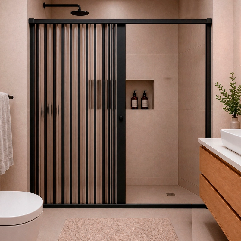 MAMPARA AJUSTABLE DUCHA JOYTEK FLEXBOK PVC NEGRO 145-160 CM *185 CM - 4