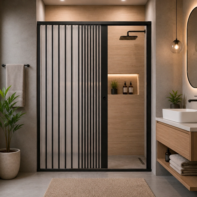 MAMPARA AJUSTABLE DUCHA JOYTEK FLEXBOK PVC NEGRO 115-130 CM *185 CM - 4