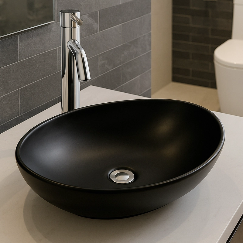 LAVAMANOS OVALADO SOBREPONER JOYTEK 8020 NEGRO 41,5X33X13 CM - 4