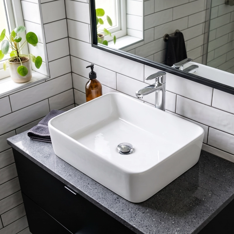 LAVAMANOS RECTANGULAR SOBREPONER JOYTEK LOZA 103A BLANCO 40,5X30,5X13 CM - 4