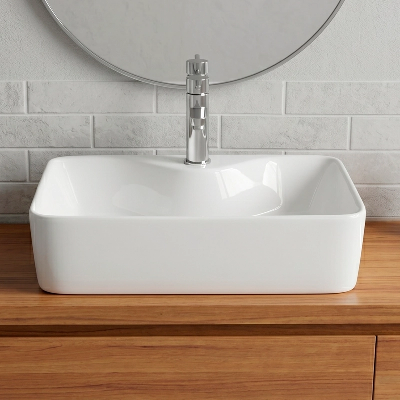LAVAMANOS RECTANGULAR SOBREPONER  LOZA 4030 BLANCO 40X30X15 CM - 2