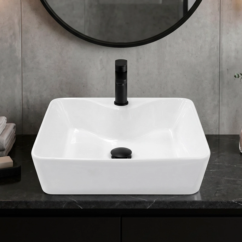 LAVAMANOS RECTANGULAR SOBREPONER  LOZA 4030 BLANCO 40X30X15 CM - 3