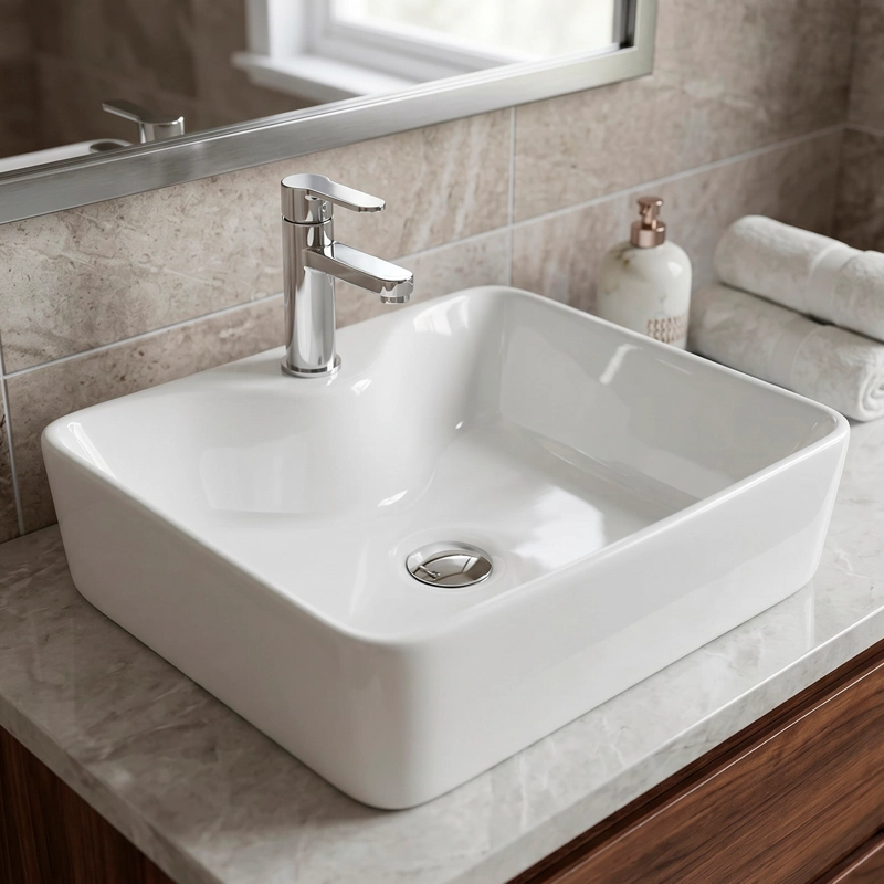 LAVAMANOS RECTANGULAR SOBREPONER  LOZA 4030 BLANCO 40X30X15 CM - 4