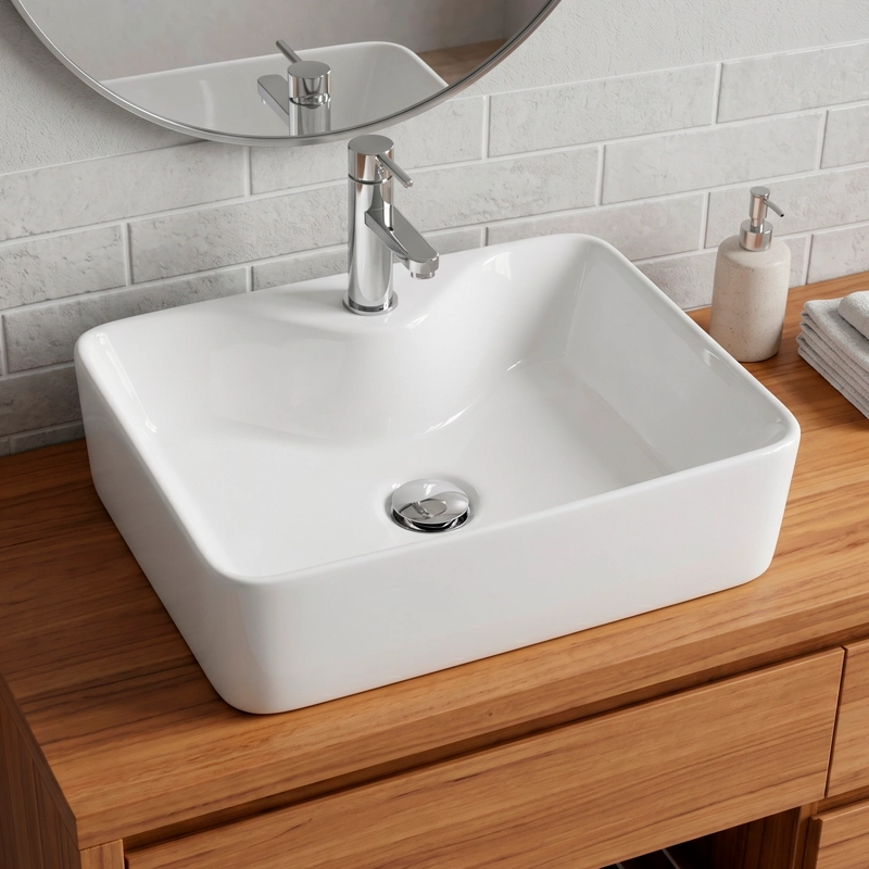 LAVAMANOS RECTANGULAR SOBREPONER  LOZA 4030 BLANCO 40X30X15 CM - 5