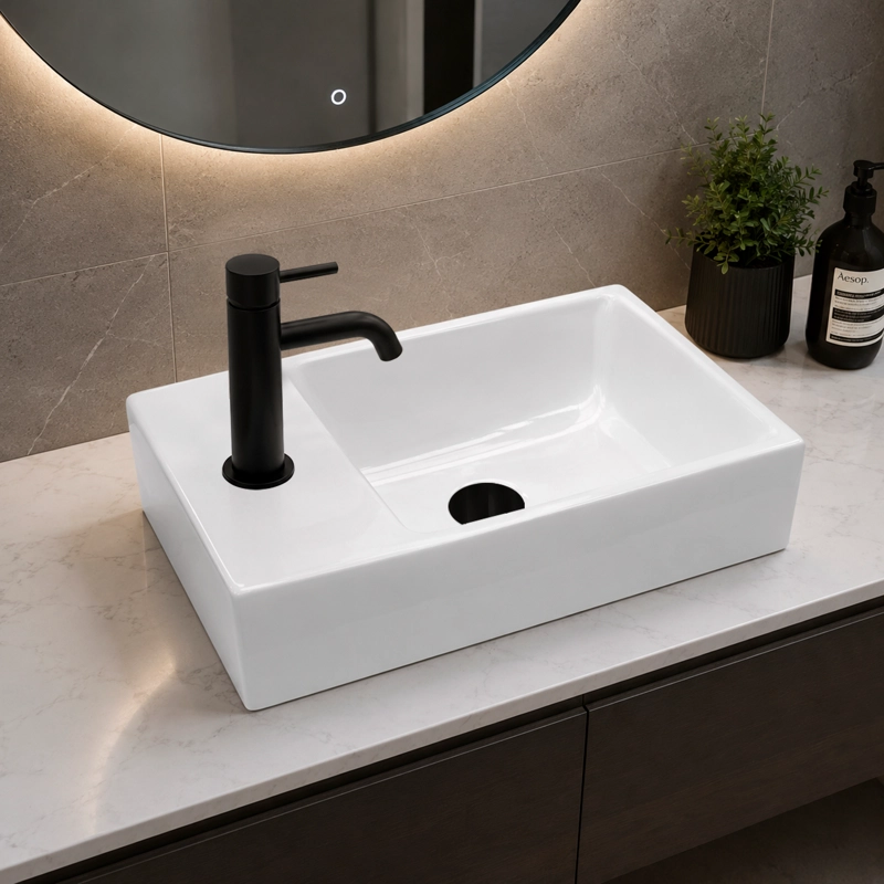 LAVAMANOS RECTANGULAR SOBREPONER JOYTEK LOZA 011 BLANCO 45X25X12 CM - 3