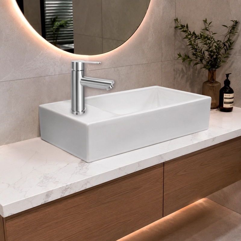 LAVAMANOS RECTANGULAR SOBREPONER JOYTEK LOZA 011 BLANCO 45X25X12 CM - 4