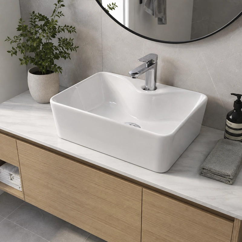 LAVAMANOS RECTANGULAR SOBREPONER JOYTEK LOZA 104A BLANCO 41X31X13 CM - 4