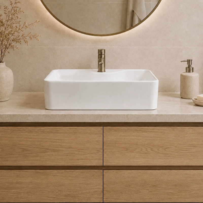 LAVAMANOS RECTANGULAR SOBREPONER JOYTEK LOZA 104A BLANCO 41X31X13 CM - 5