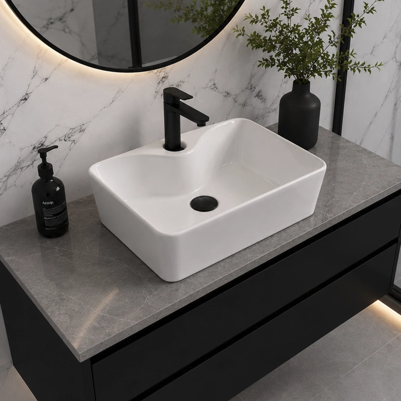 LAVAMANOS RECTANGULAR SOBREPONER JOYTEK LOZA 104A BLANCO 41X31X13 CM - 6