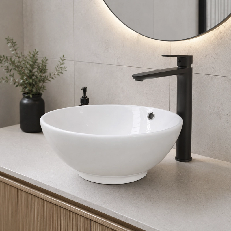 LAVAMANOS REDONDO SOBREPONER  LOZA 080S BLANCO 38X15 CM - 3