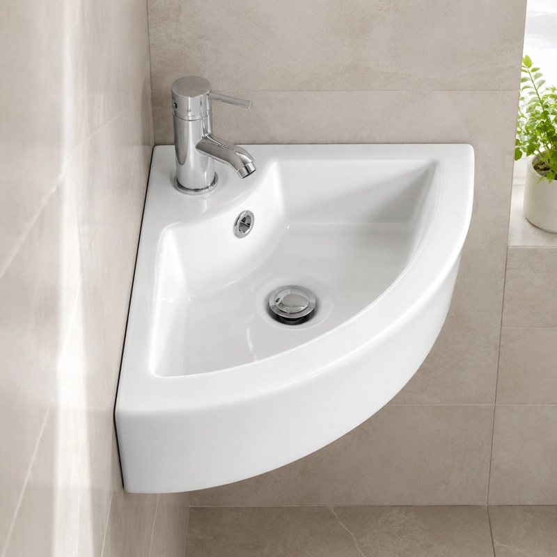 LAVAMANOS ESQUINERO SUSPENDIDO  LOZA 722 BLANCO 33X33X13 CM - 2