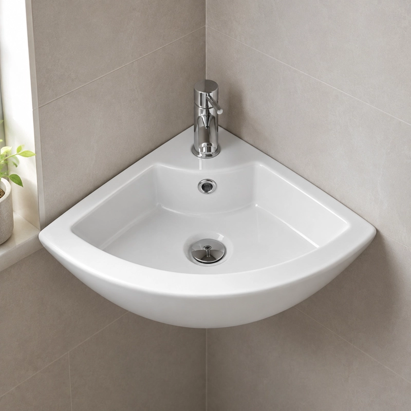 LAVAMANOS ESQUINERO SUSPENDIDO  LOZA 722 BLANCO 33X33X13 CM - 3