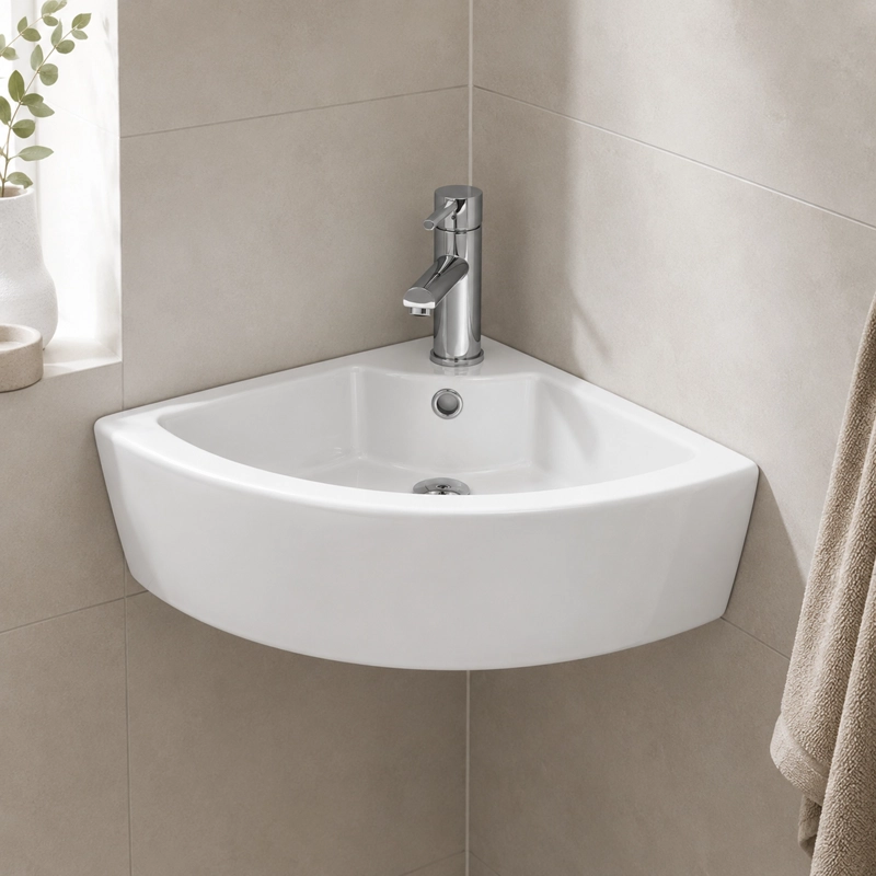 LAVAMANOS ESQUINERO SUSPENDIDO  LOZA 722 BLANCO 33X33X13 CM - 4