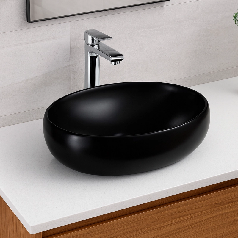 LAVAMANOS OVALADO SOBREPONER JOYTEK 880 NEGRO 48X34X15 CM - 3