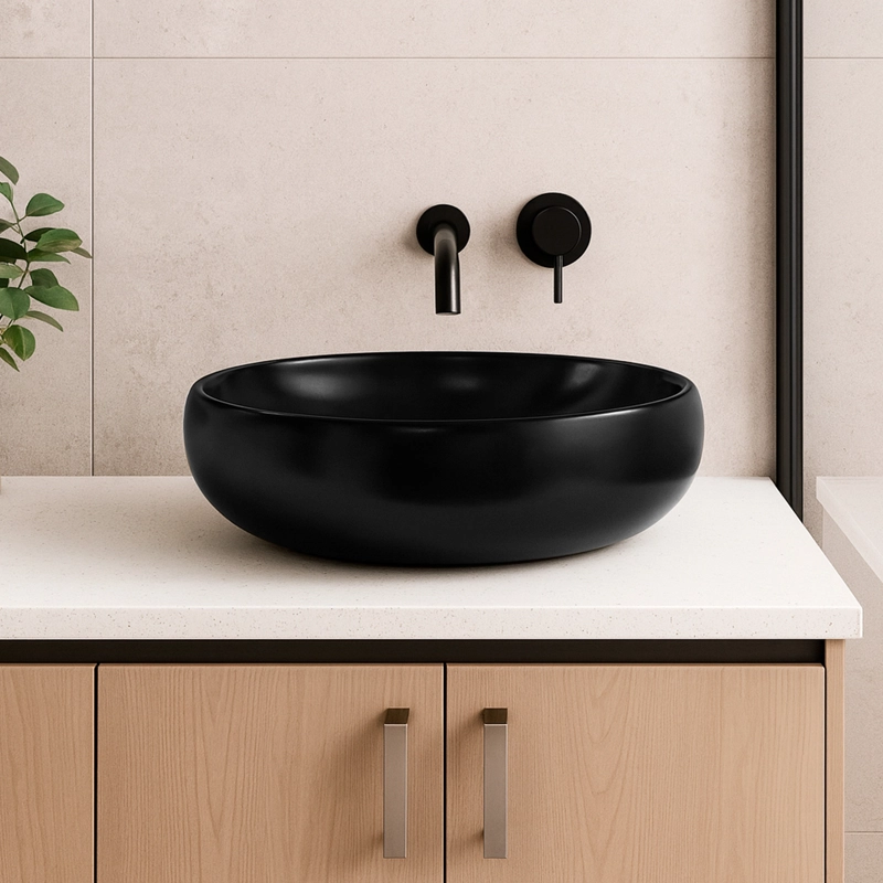 LAVAMANOS OVALADO SOBREPONER JOYTEK 880 NEGRO 48X34X15 CM - 4