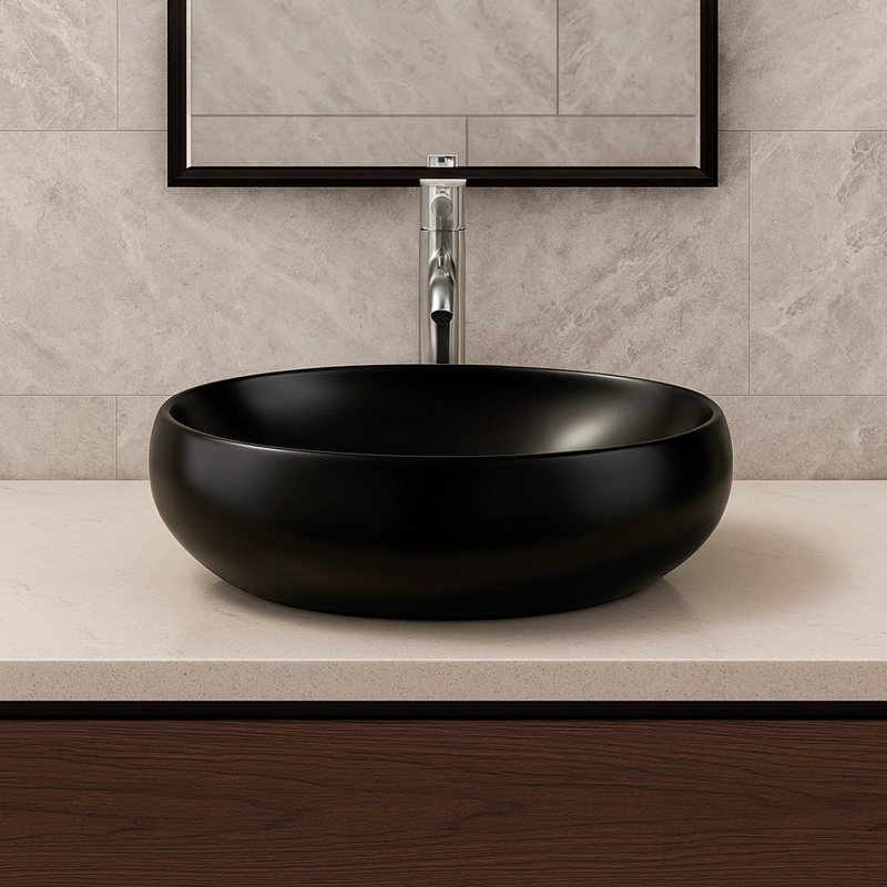 LAVAMANOS OVALADO SOBREPONER JOYTEK 880 NEGRO 48X34X15 CM - 5