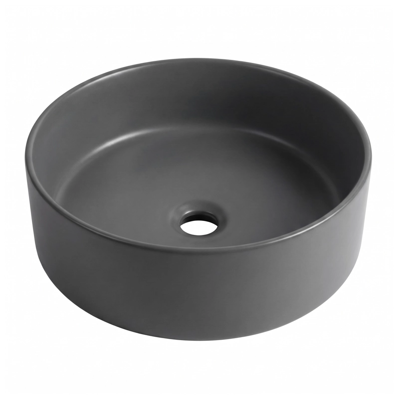 LAVAMANOS REDONDO SOBREPONER  LOZA 042DG GRIS MATE 40X12,5 CM - 1