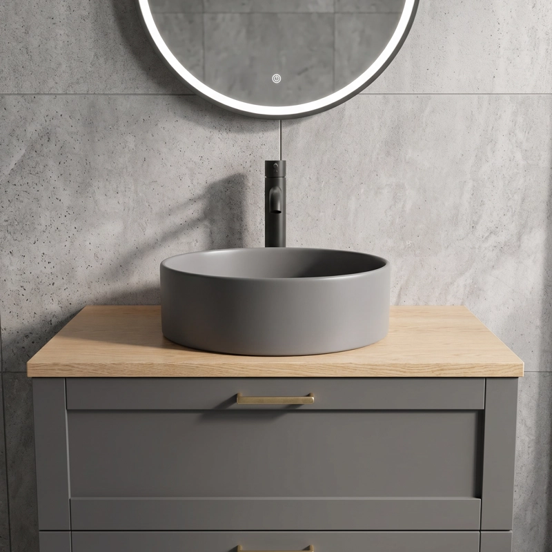 LAVAMANOS REDONDO SOBREPONER  LOZA 042DG GRIS MATE 40X12,5 CM - 5