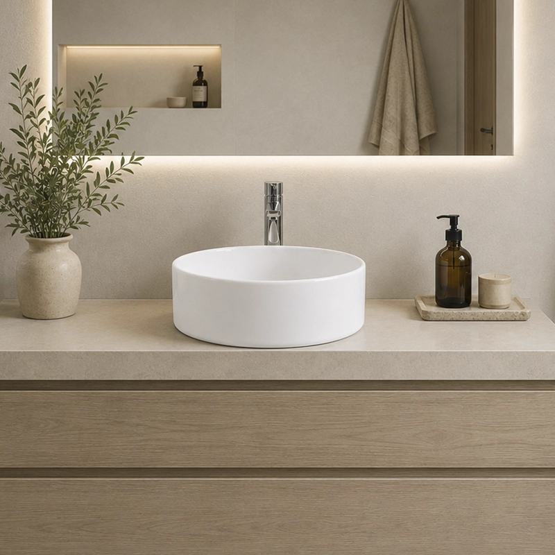 LAVAMANOS REDONDO SOBREPONER  LOZA 4040 BLANCO 40X12 CM - 2
