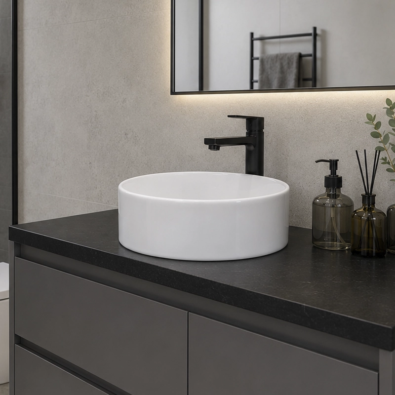 LAVAMANOS REDONDO SOBREPONER  LOZA 4040 BLANCO 40X12 CM - 3