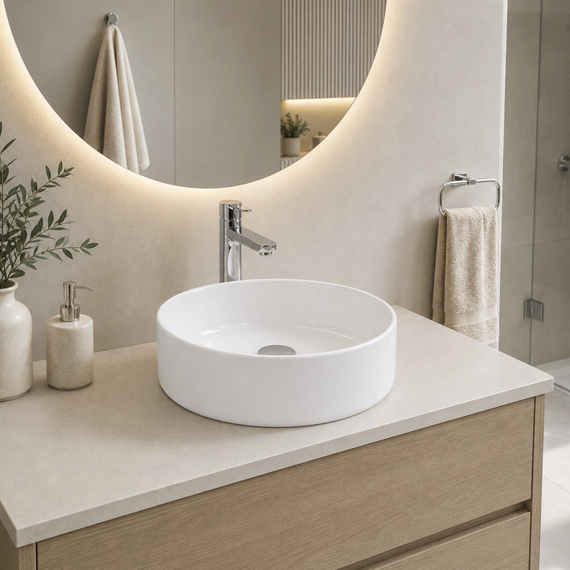 LAVAMANOS REDONDO SOBREPONER  LOZA 4040 BLANCO 40X12 CM - 4