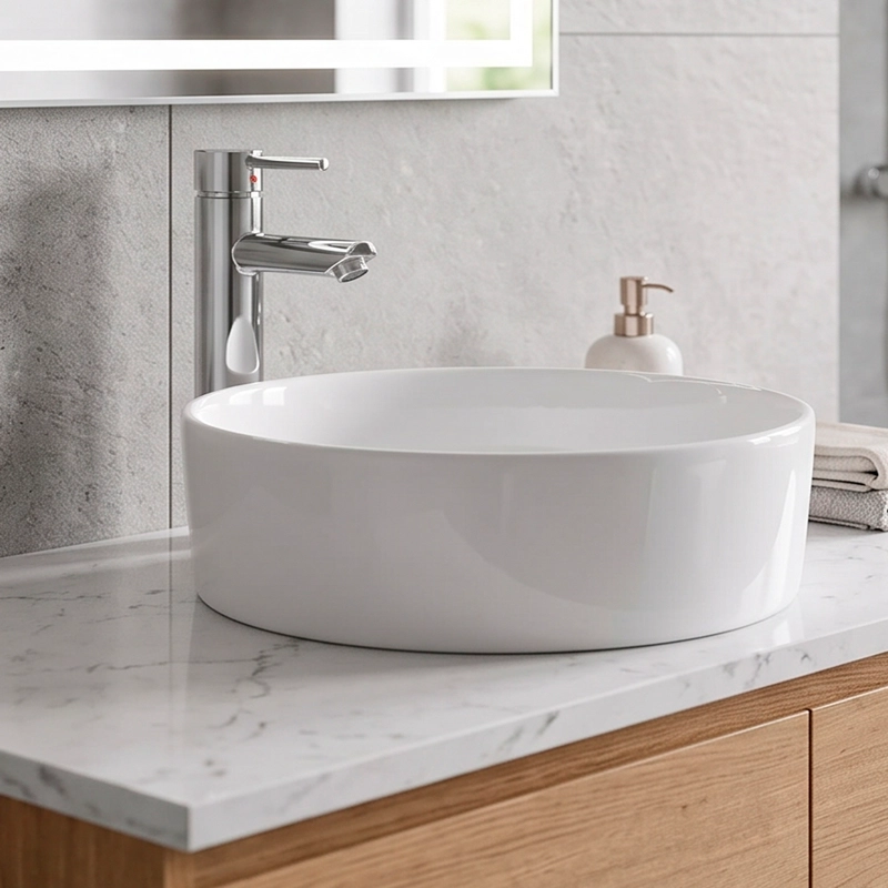 LAVAMANOS REDONDO SOBREPONER  LOZA 042DB BLANCO BRILLANTE 40X12,5 CM - 3