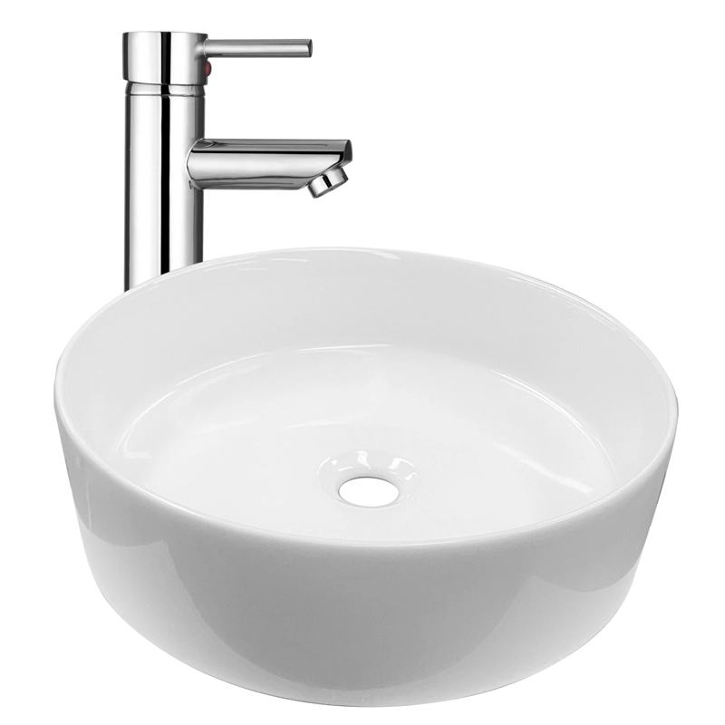 LAVAMANOS REDONDO SOBREPONER  LOZA 042DB BLANCO BRILLANTE 40X12,5 CM - 6