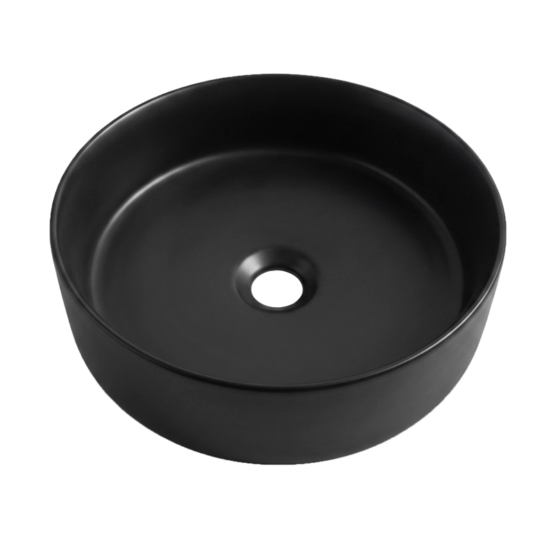 LAVAMANOS REDONDO SOBREPONER  LOZA 042AN NEGRO MATE 36X12 CM - 1