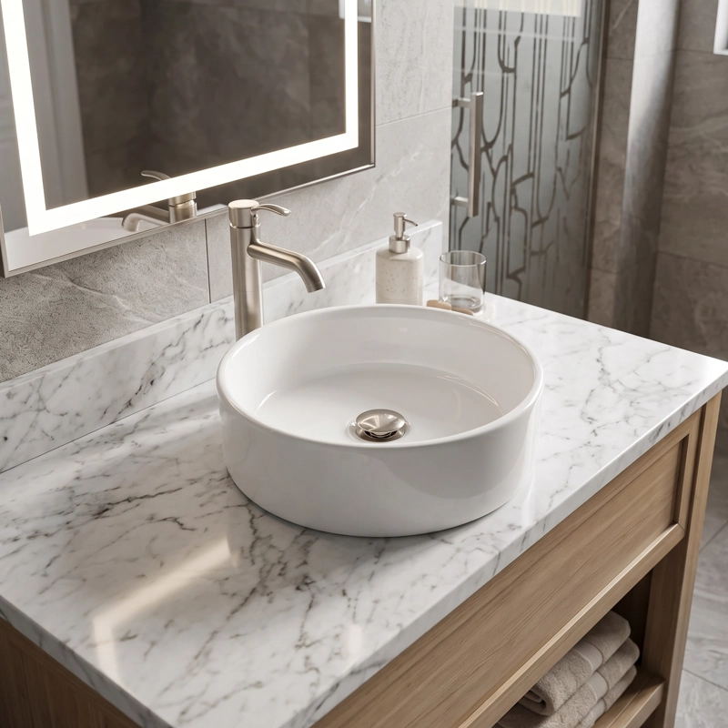 LAVAMANOS REDONDO SOBREPONER  LOZA 042AB BLANCO BRILLANTE 36X12 CM - 2