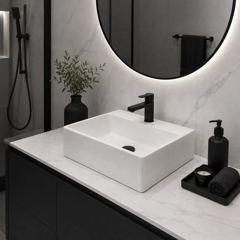 LAVAMANOS RECTANGULAR SOBREPONER  LOZA 3329 BLANCO 34X30X12 CM - 3