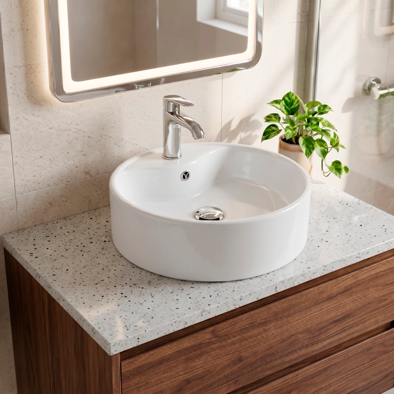 LAVAMANOS REDONDO SOBREPONER  LOZA 4141 BLANCO 41X15 CM - 2