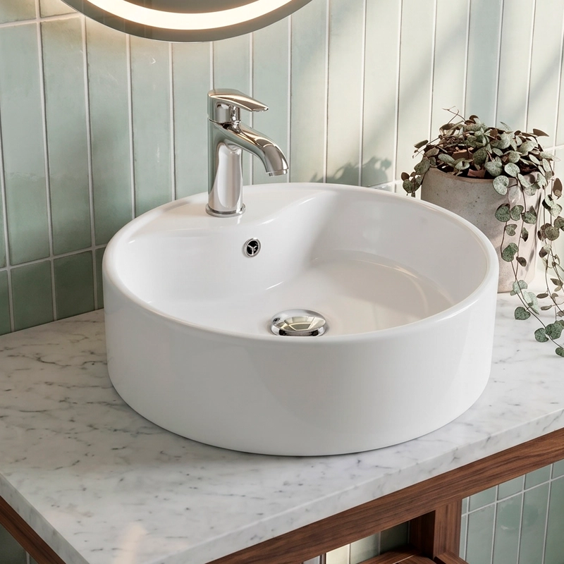 LAVAMANOS REDONDO SOBREPONER  LOZA 4141 BLANCO 41X15 CM - 4