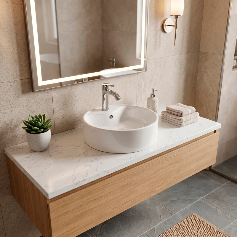 LAVAMANOS REDONDO SOBREPONER  LOZA 4141 BLANCO 41X15 CM - 6