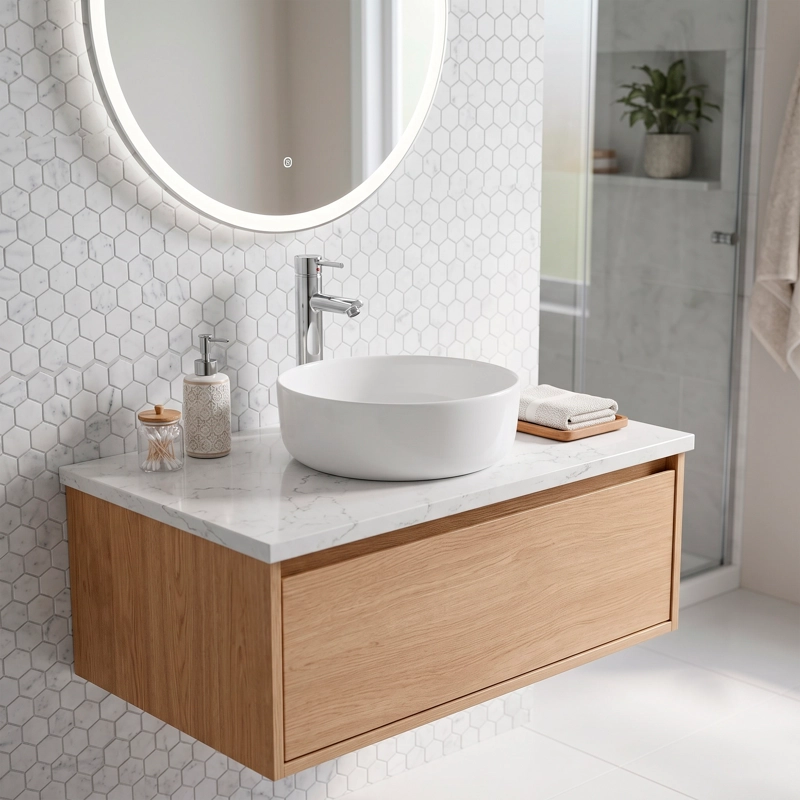 LAVAMANOS REDONDO SOBREPONER  LOZA 042A BLANCO MATE 36X12 CM - 2