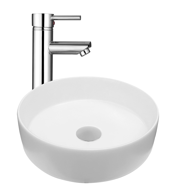 LAVAMANOS REDONDO SOBREPONER  LOZA 042A BLANCO MATE 36X12 CM - 5
