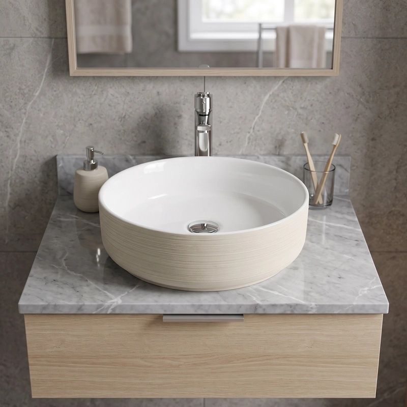 LAVAMANOS REDONDO SOBREPONER  LOZA 042ABH BRUSHED ART 36X12 CM - 2
