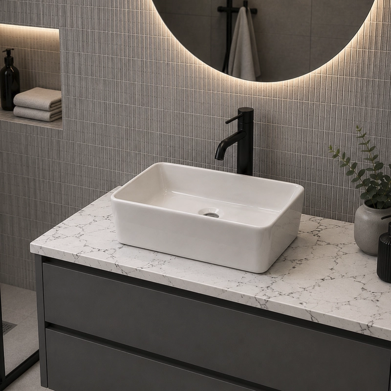 LAVAMANOS RECTANGULAR SOBREPONER JOYTEK LOZA 103B BLANCO 48X38X13,5 CM - 2