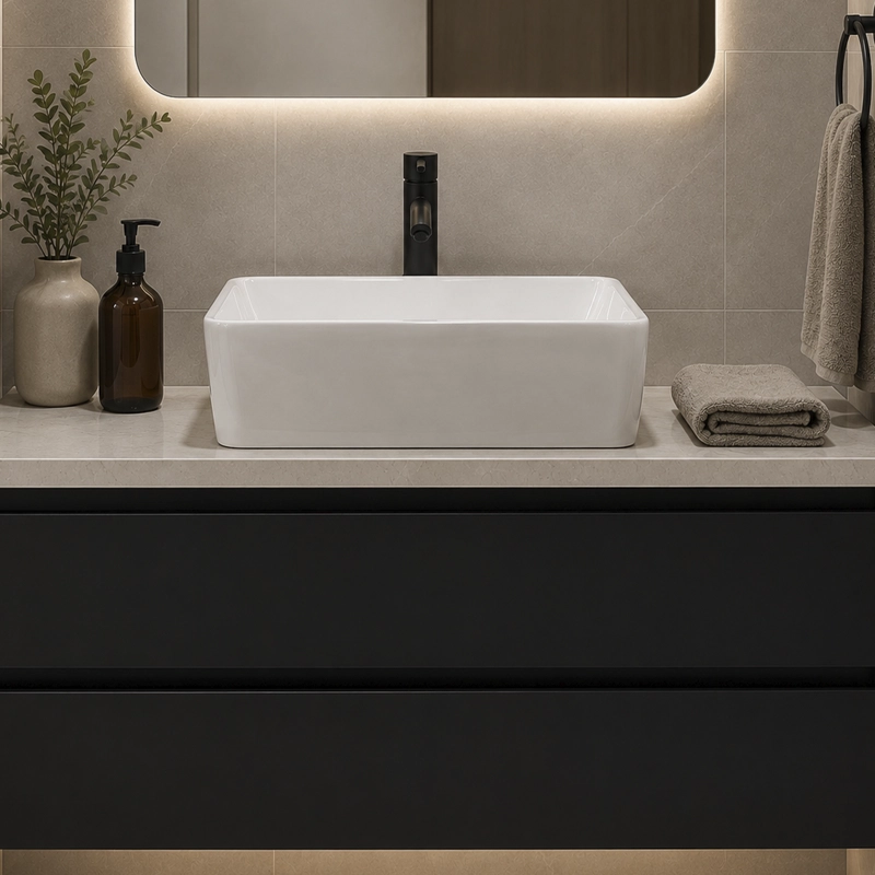LAVAMANOS RECTANGULAR SOBREPONER JOYTEK LOZA 103B BLANCO 48X38X13,5 CM - 4