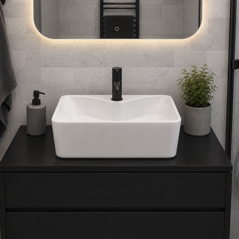 LAVAMANOS RECTANGULAR SOBREPONER JOYTEK LOZA 104B BLANCO 48X38X13,5 CM - 2