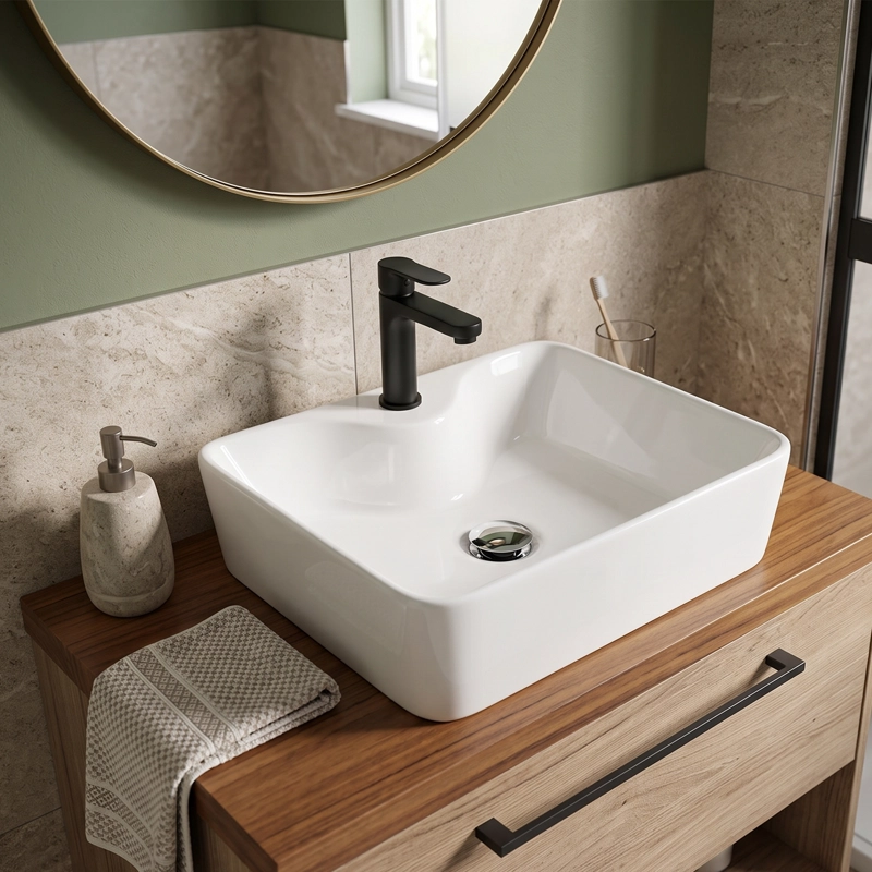 LAVAMANOS RECTANGULAR SOBREPONER JOYTEK LOZA 104B BLANCO 48X38X13,5 CM - 3