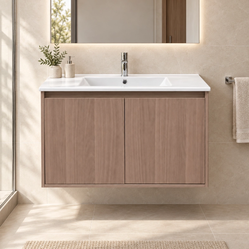 MUEBLE VANITORIO AUSTIN NOGAL OSCURO CON 2 PUERTAS 80X47X52 CM (INCLUYE CUBIERTA DE LOZA) - 2