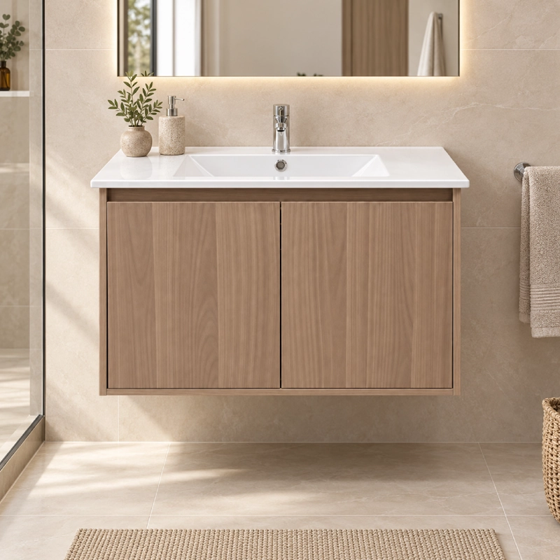 MUEBLE VANITORIO AUSTIN NOGAL OSCURO CON 2 PUERTAS 80X47X52 CM (INCLUYE CUBIERTA DE LOZA) - 3