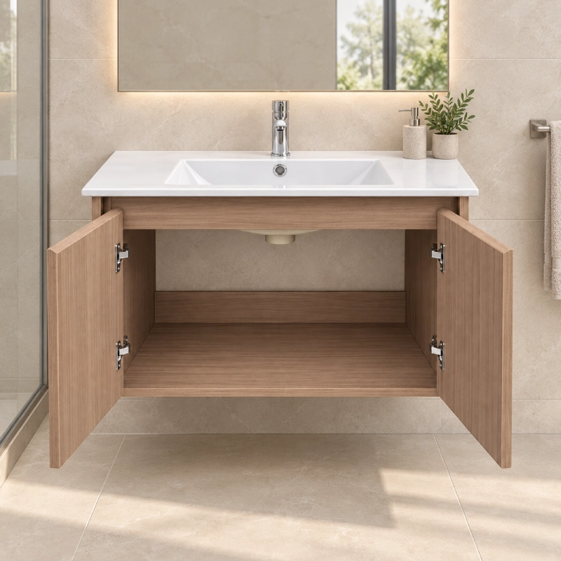 MUEBLE VANITORIO AUSTIN NOGAL OSCURO CON 2 PUERTAS 80X47X52 CM (INCLUYE CUBIERTA DE LOZA) - 4