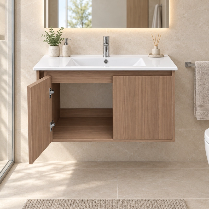 MUEBLE VANITORIO AUSTIN NOGAL OSCURO CON 2 PUERTAS 80X47X52 CM (INCLUYE CUBIERTA DE LOZA) - 5