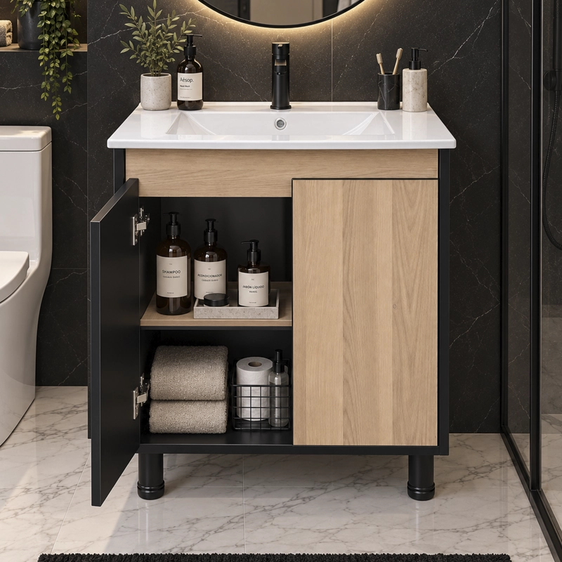 MUEBLE DE BAÑO ALTAIR NOGAL CLARO CON CUBIERTA 60X46X84 CM - 3