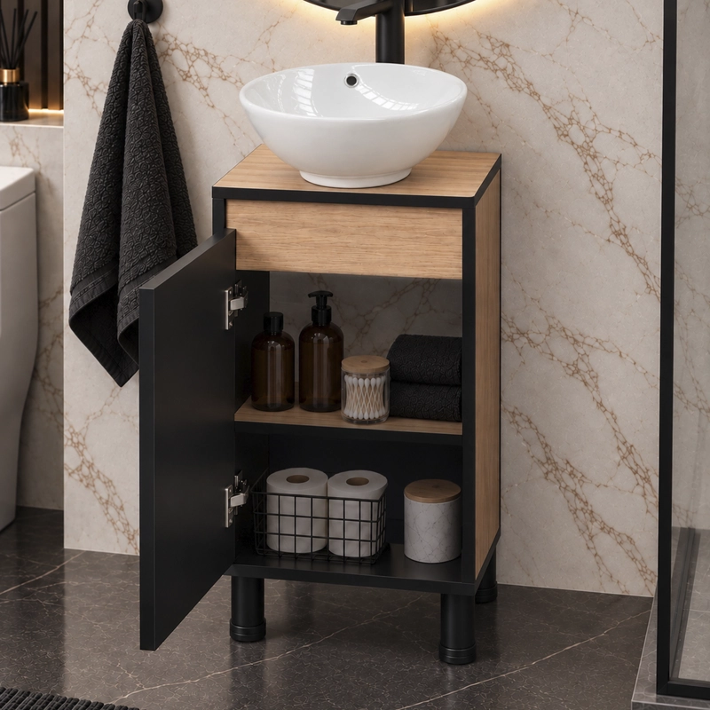 MUEBLE DE BAÑO ALTAIR NOGAL CLARO CON LAVAMANOS SOBREPONER 40X46X72 CM - 6