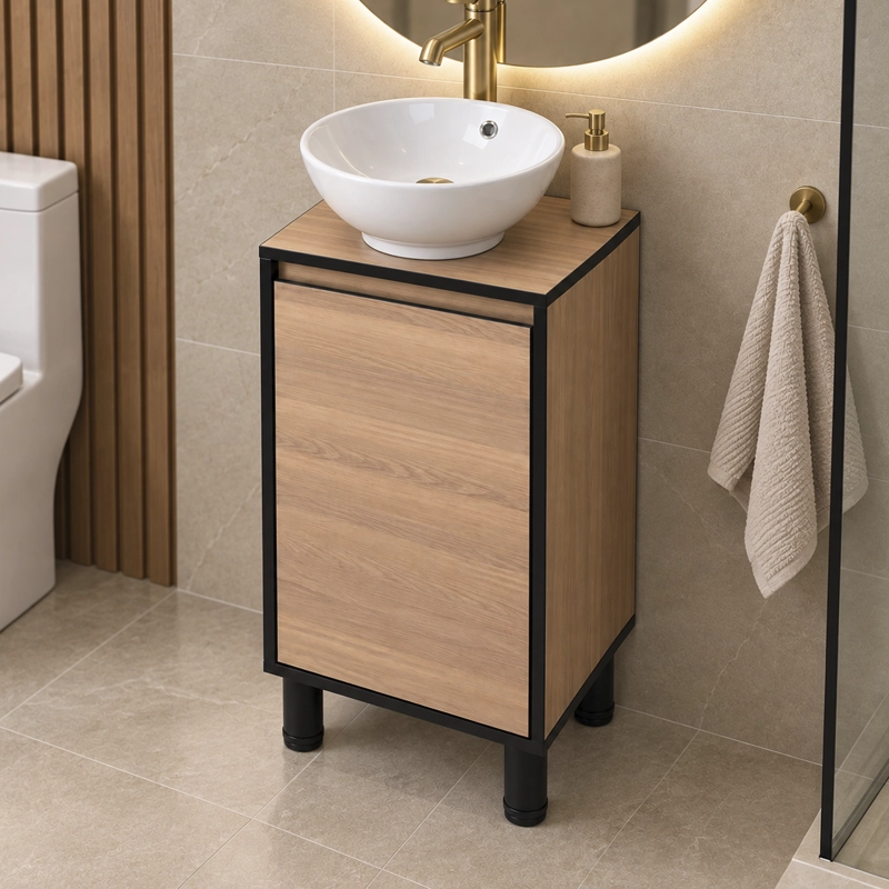 MUEBLE DE BAÑO ALTAIR NOGAL CLARO CON LAVAMANOS SOBREPONER 40X46X72 CM - 7