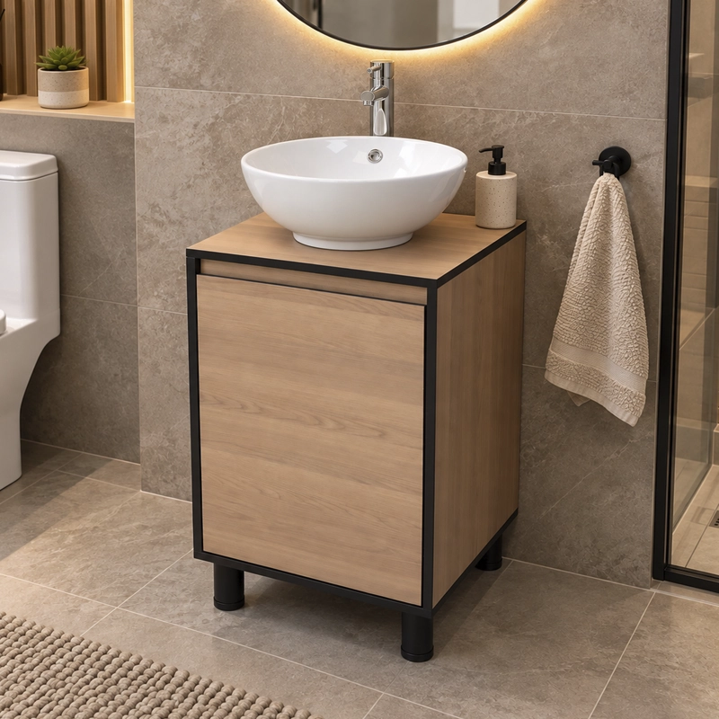 MUEBLE DE BAÑO ALTAIR NOGAL CLARO CON LAVAMANOS SOBREPONER 50X46X72 CM - 3